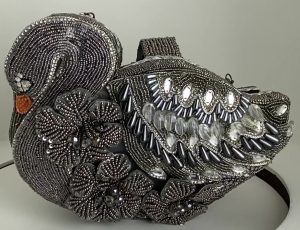Silver Swan Beaded Handbag